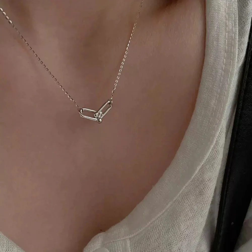 NEW Silver/Gold Simple Double Lock Necklace - Picture 5 of 5
